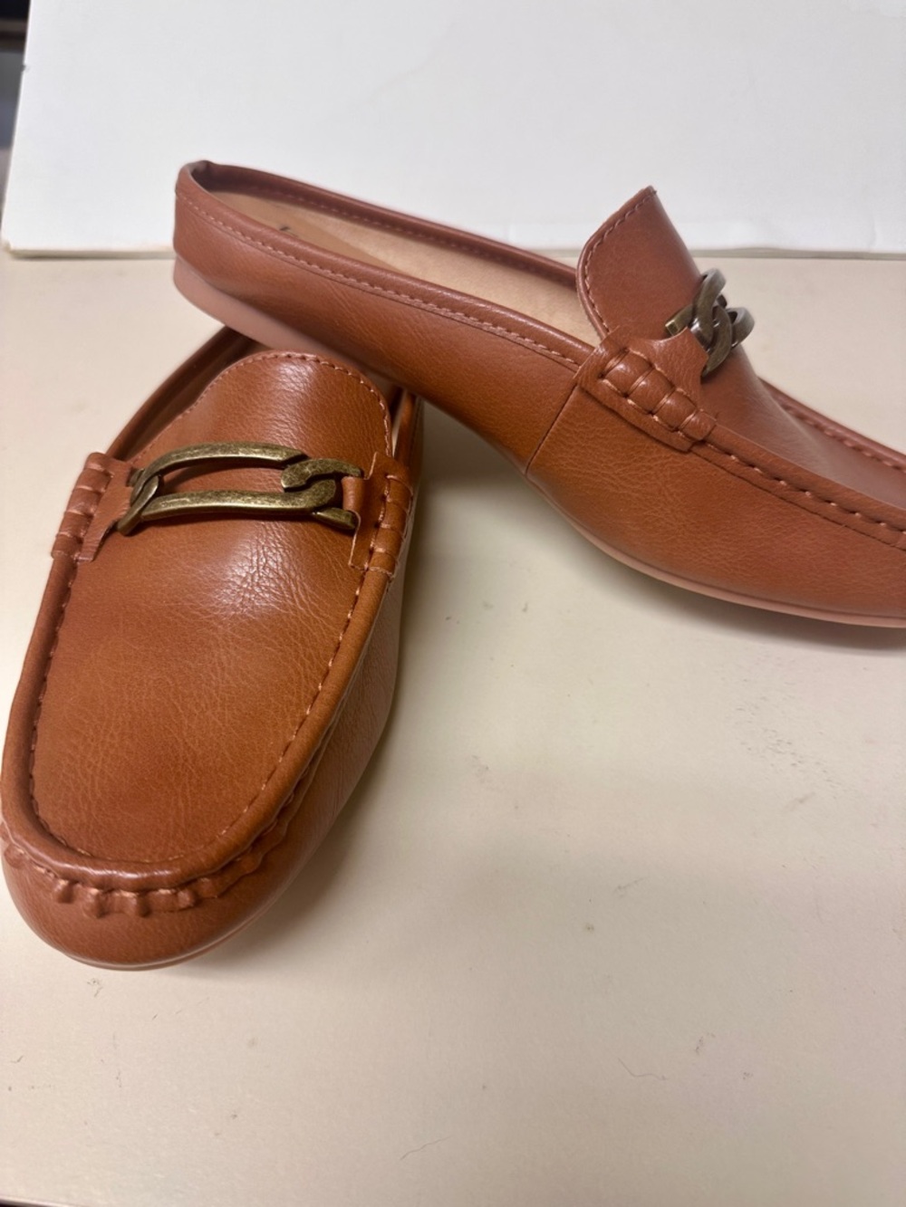 boc Women’s Brown Leather Loafers with Gold-Tone Bit